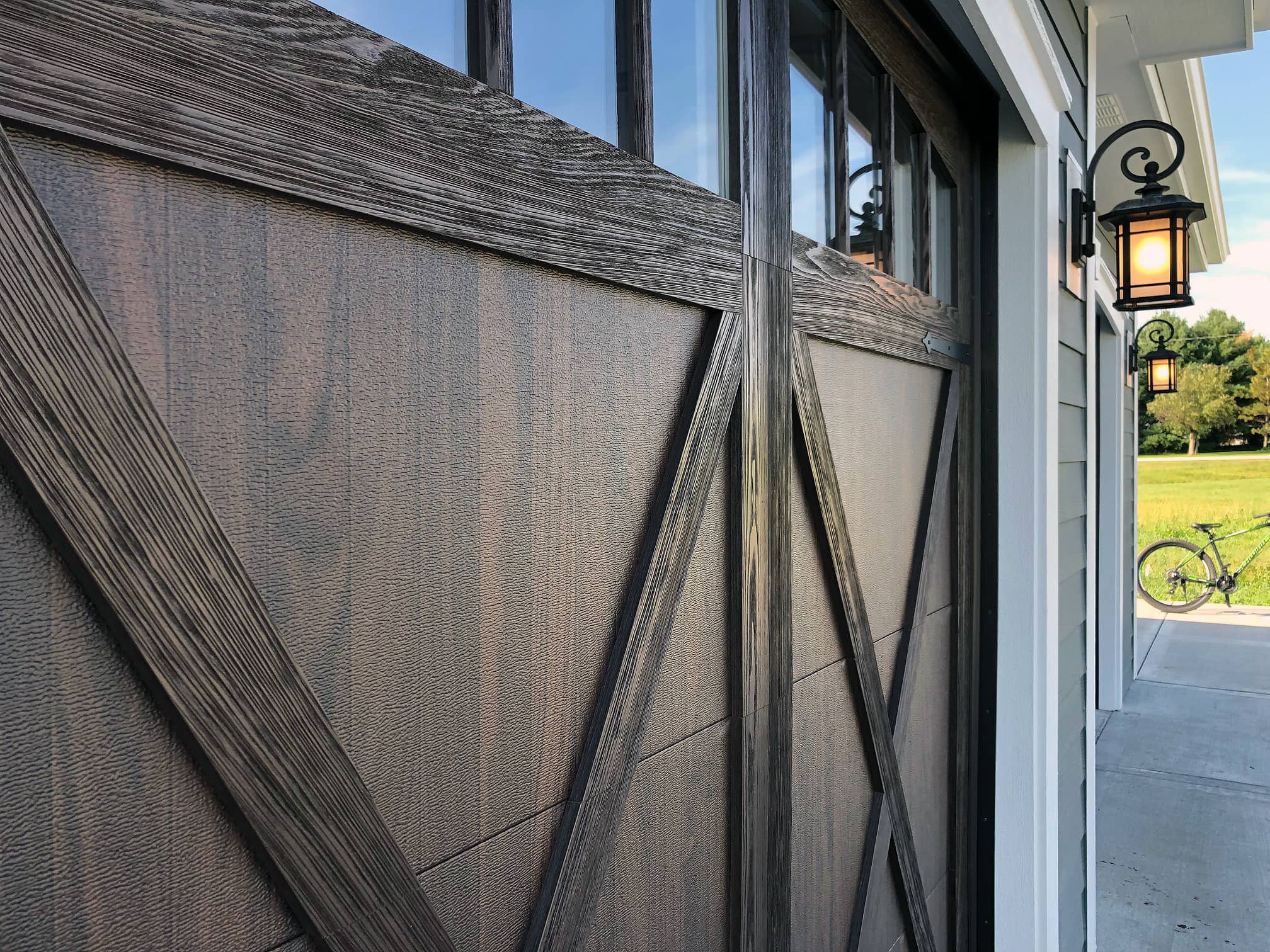 shoreline overlay garage door in walnut accents