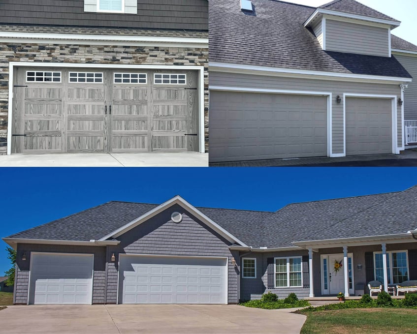 Examples of gray garage doors in different shades with gray houses