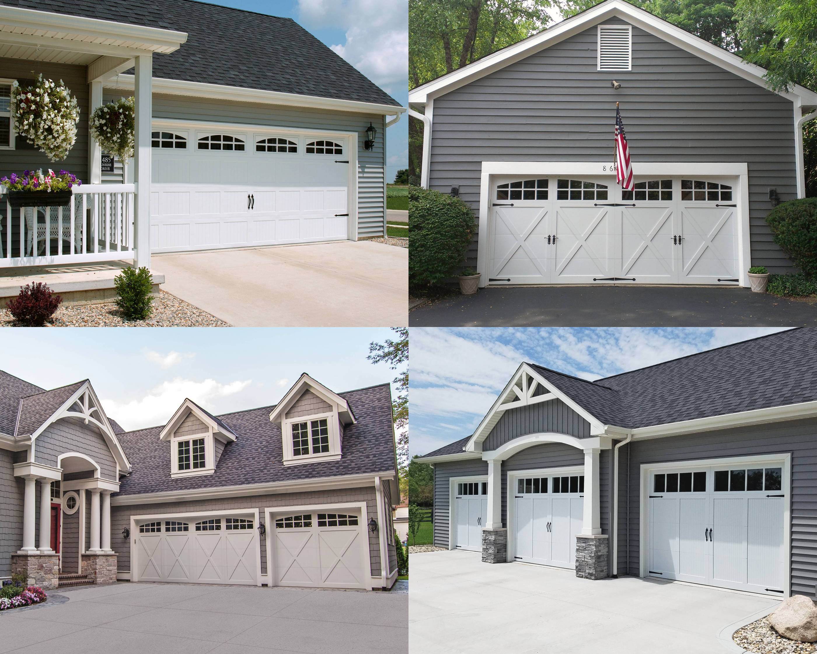 Examples of white garage doors with grey houses