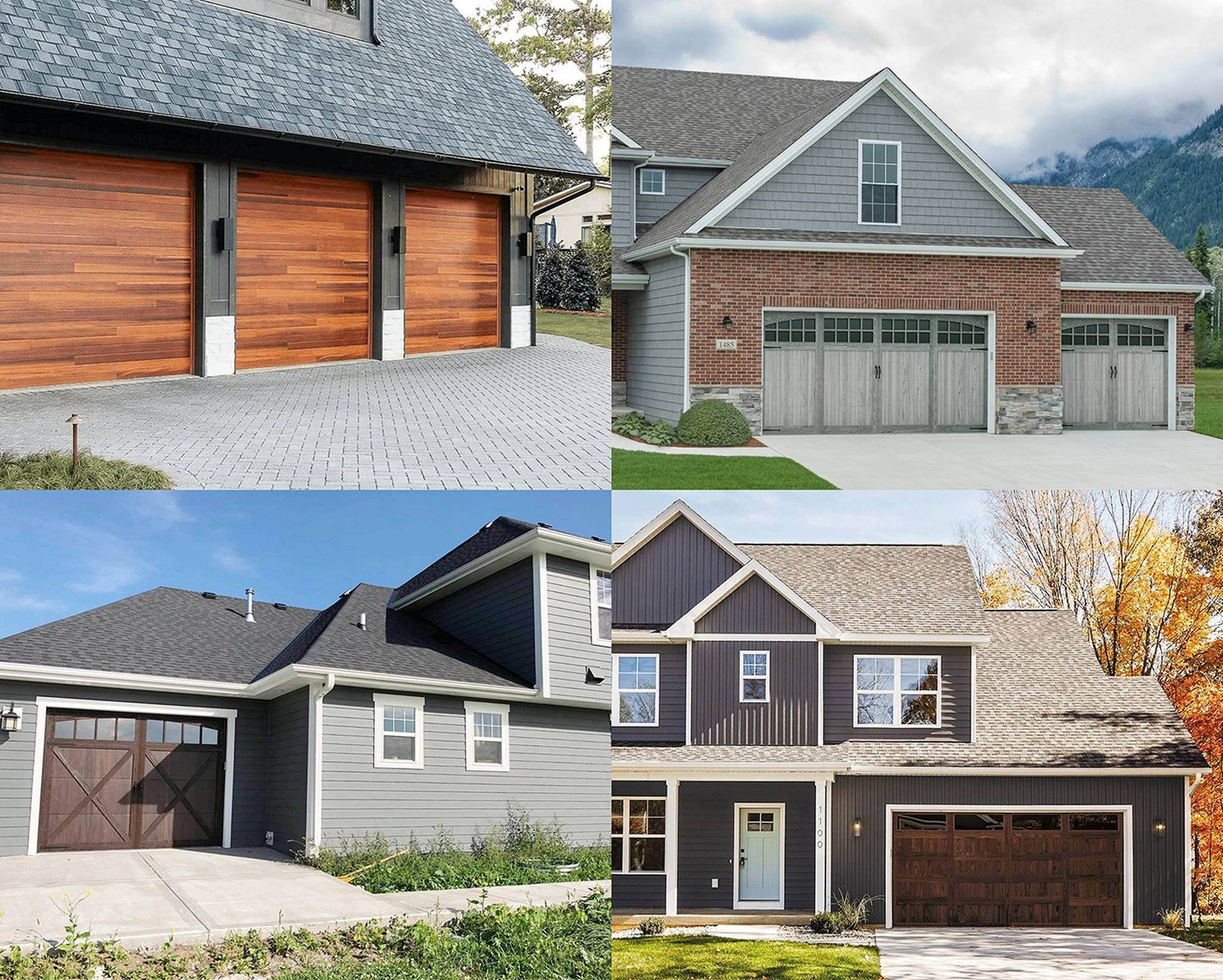 Examples of wood-look garage doors with grey houses