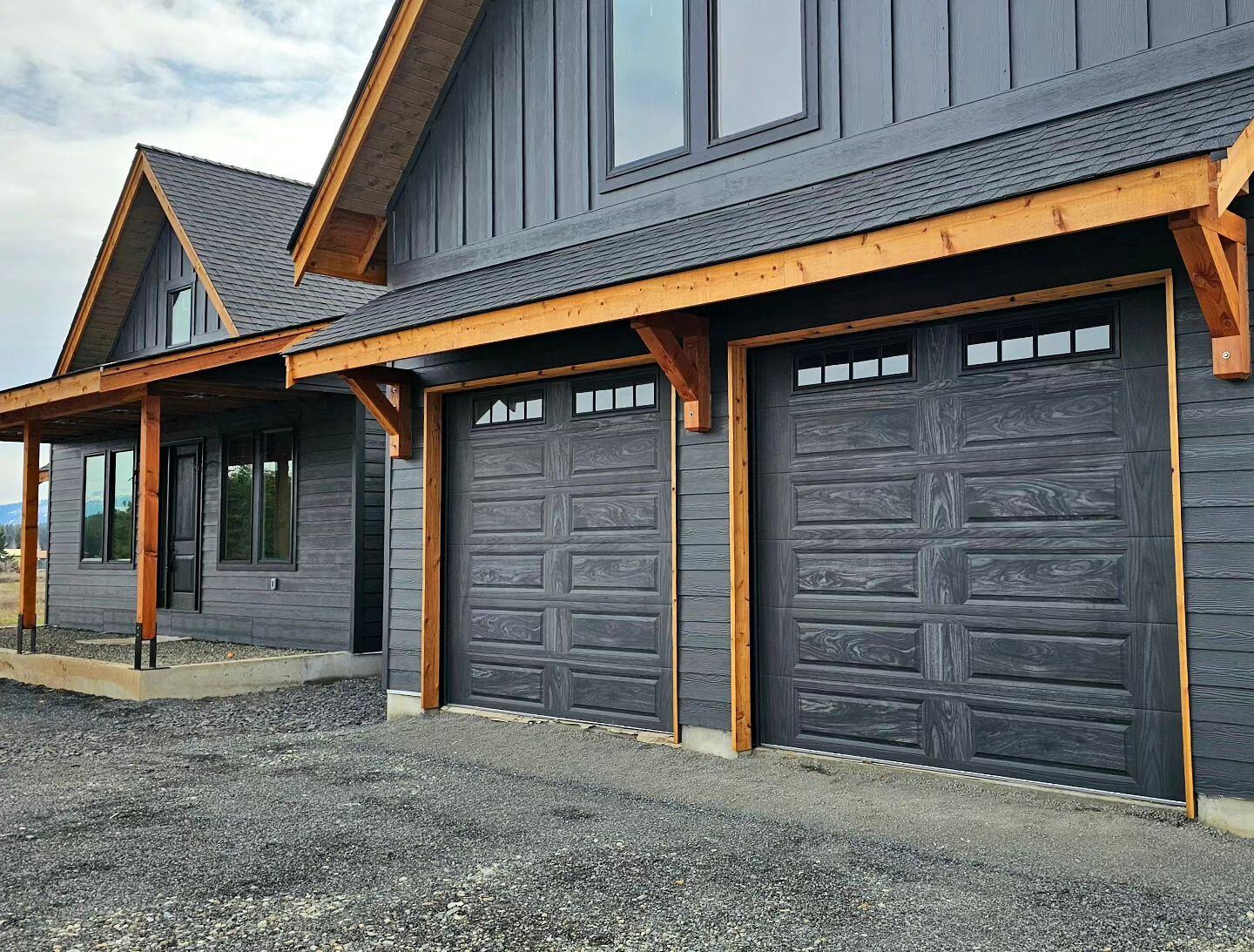 raised panel garage doors in carbon oak accents