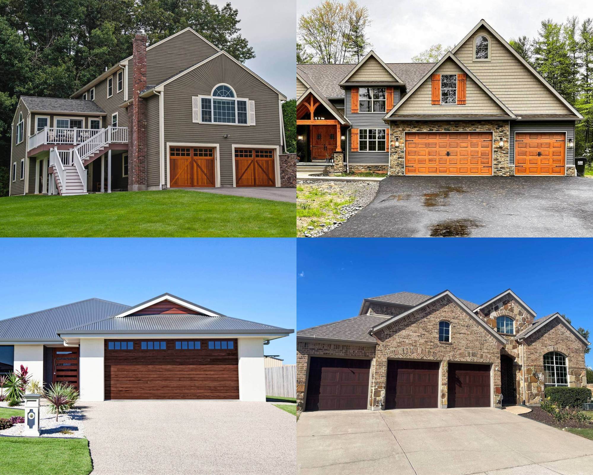 Examples of steel garage doors in wood tones