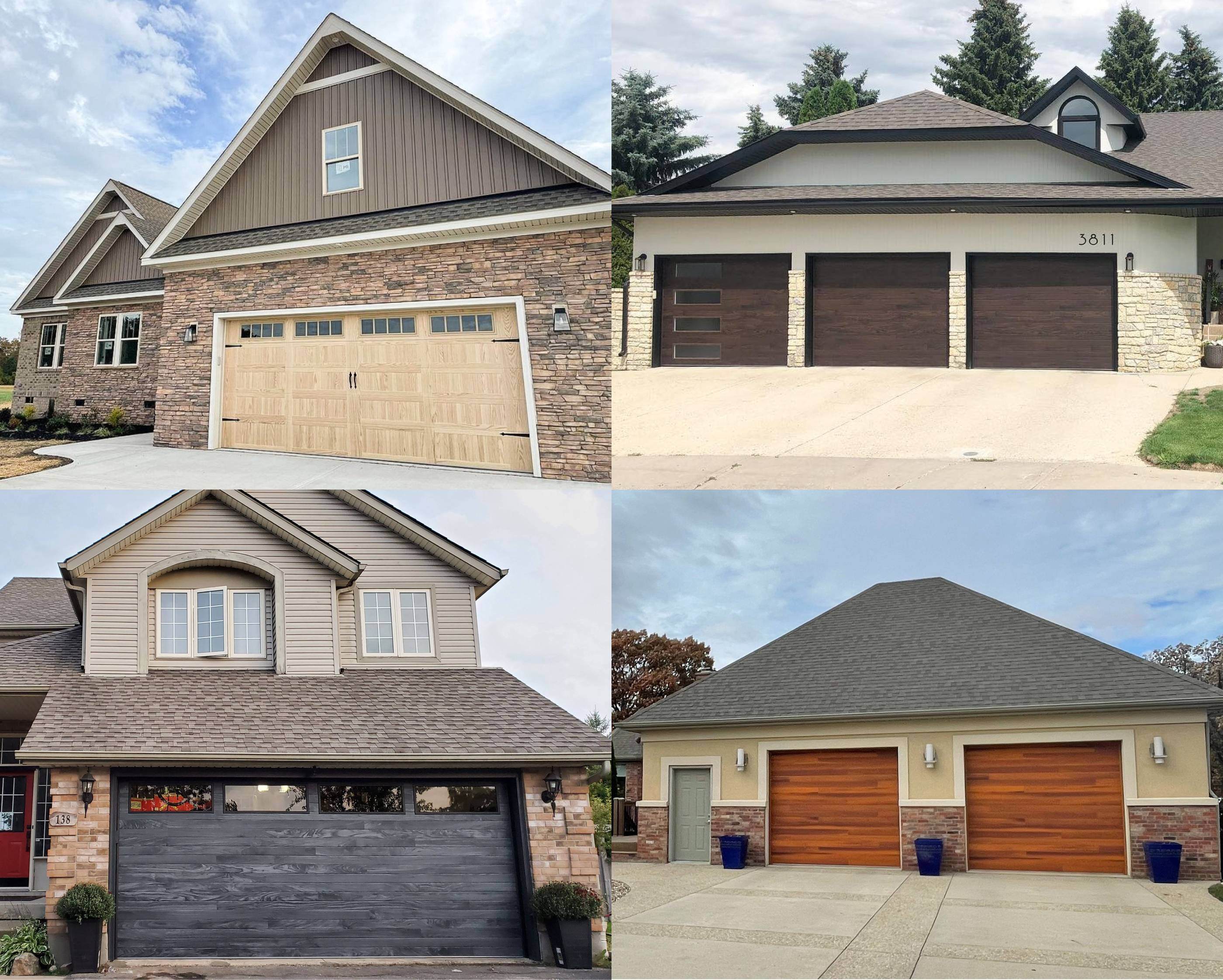 Examples of faux wood garage doors with beige houses