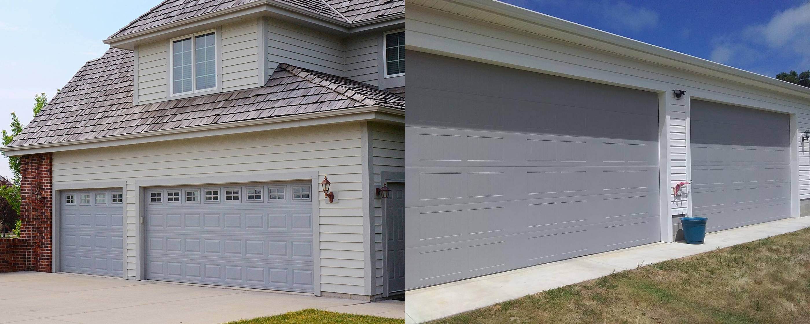 Examples of gray garage doors with beige houses