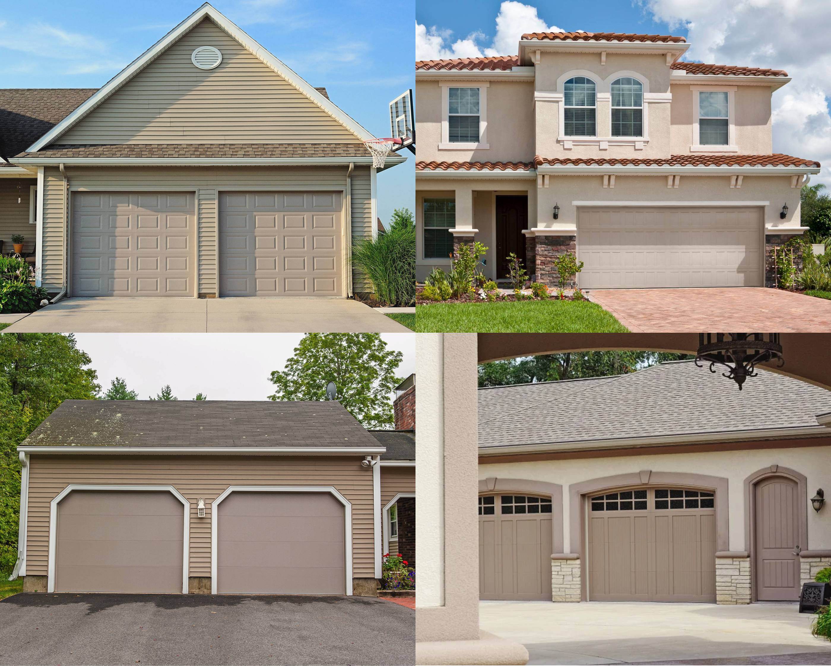 Examples of sandstone garage doors with beige houses