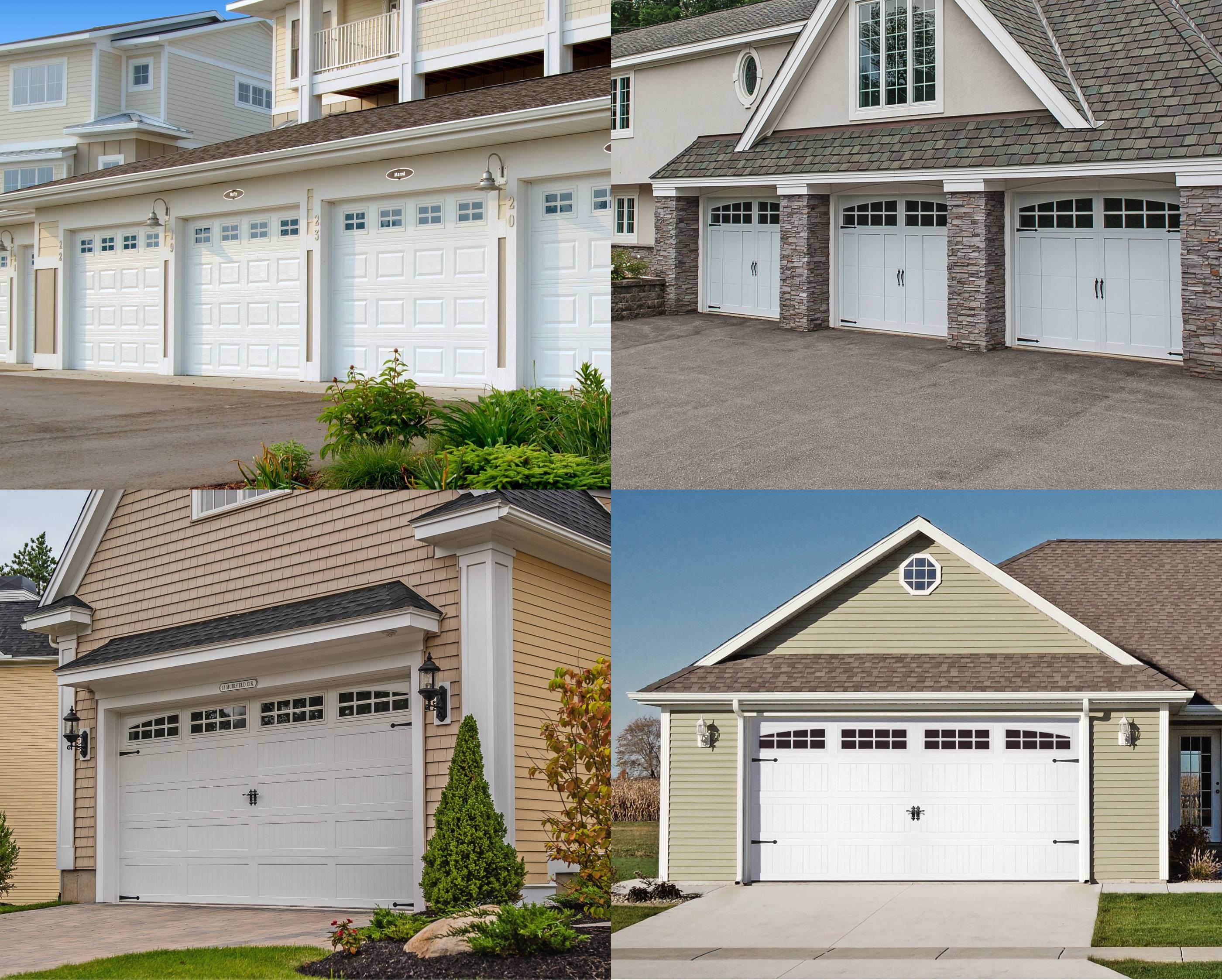 Examples of white garage doors with beige houses