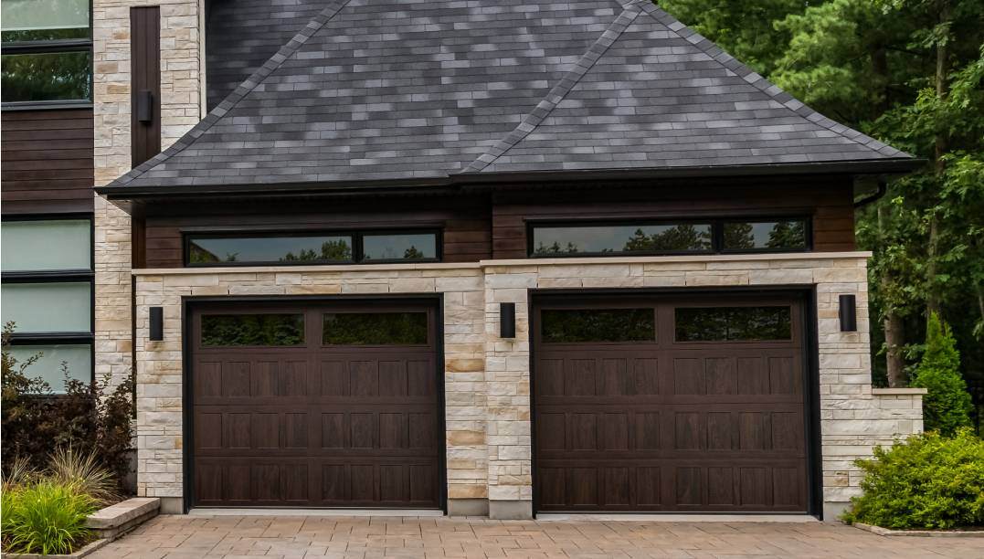 modern woodgrain stamped shaker garage doors