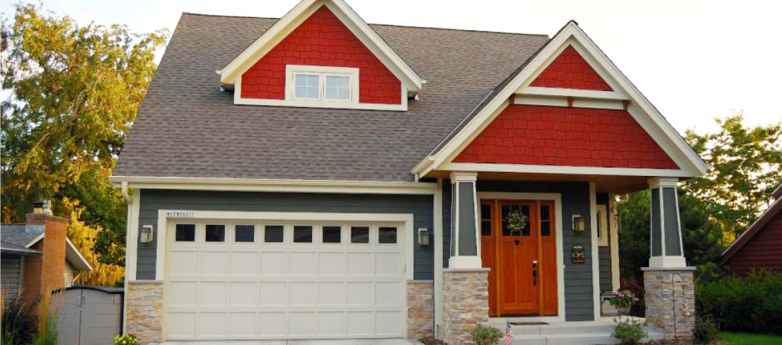 Recessed panel ranch-style garage doors in white