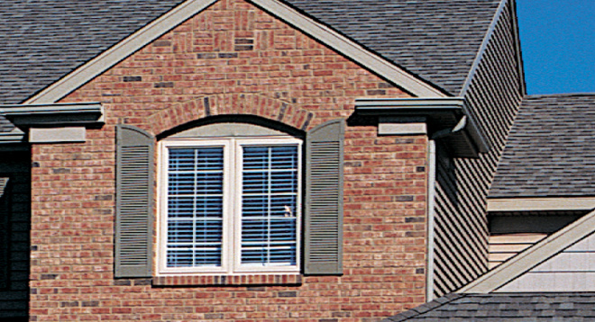 Close up of window with shutters